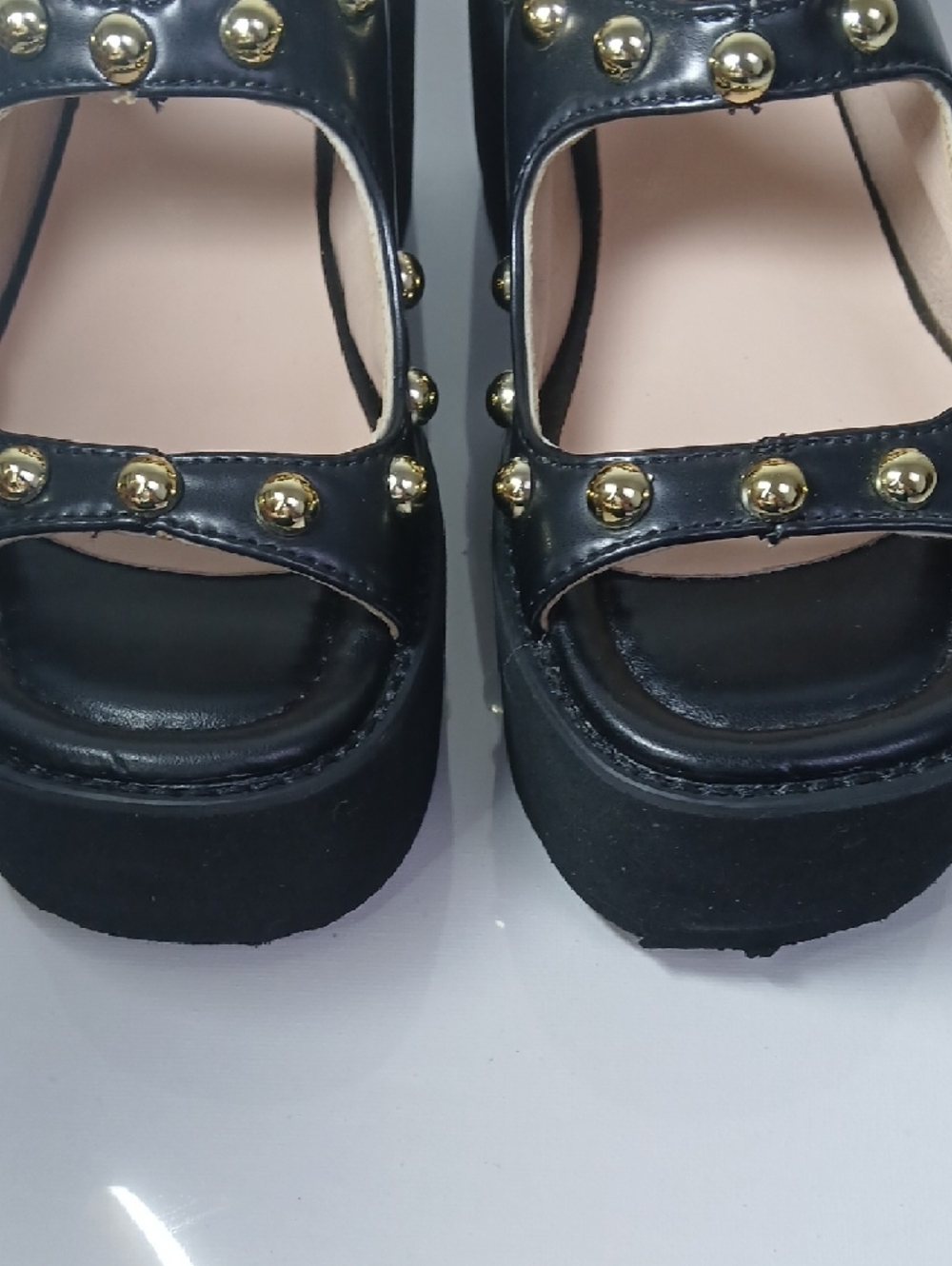 Black Studded Steampunk Goth Chunky Platform Open Toe Ankle Strap Sandals - Picture 10 of 16